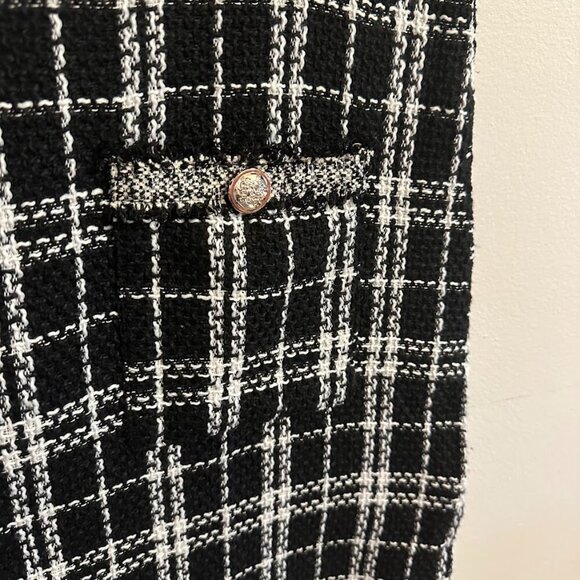 SHEIN Black & White Tweed Plaid Dress Knee Length with Silver Buttons - Size 6 - Picture 6 of 10